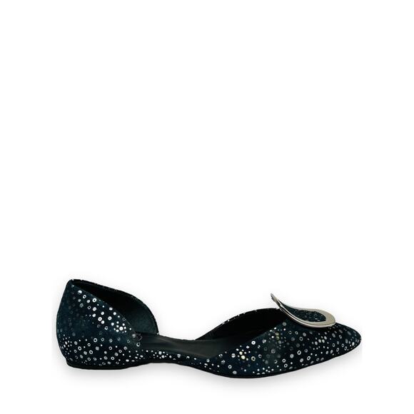 ROGER VIVIER Navy Silver Suede Buckle Sparkle Dots Accent Ballet Flats 38 US 8 - Picture 1 of 8